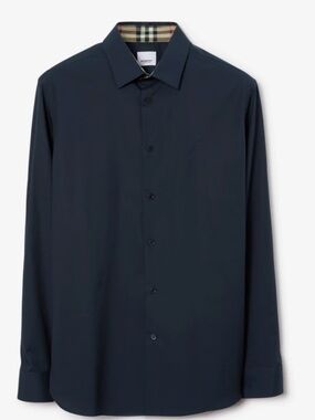 Burberry 100% Cotton dark Navy Shirt with Classic Beige Check Cuff Detail